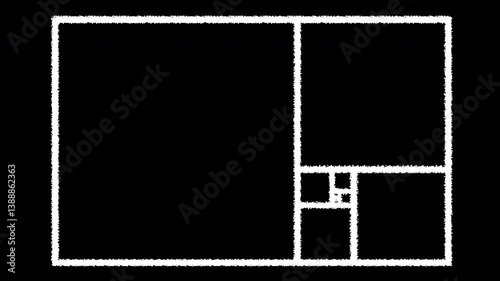 Animation of the Golden Ratio in White Chalk on Transparent Background