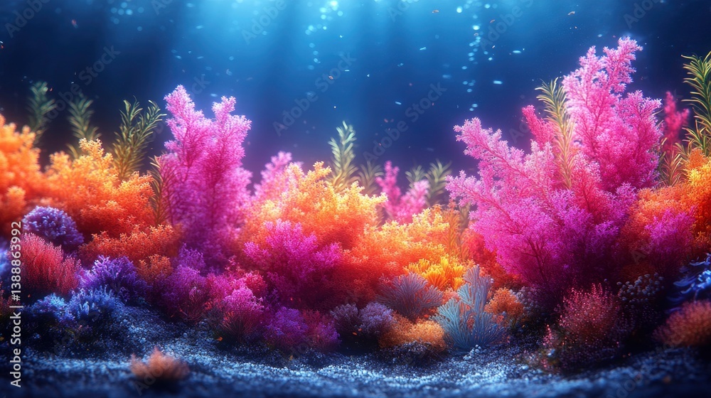 Naklejka premium Digital coral reef made of geometric shapes and glowing elements