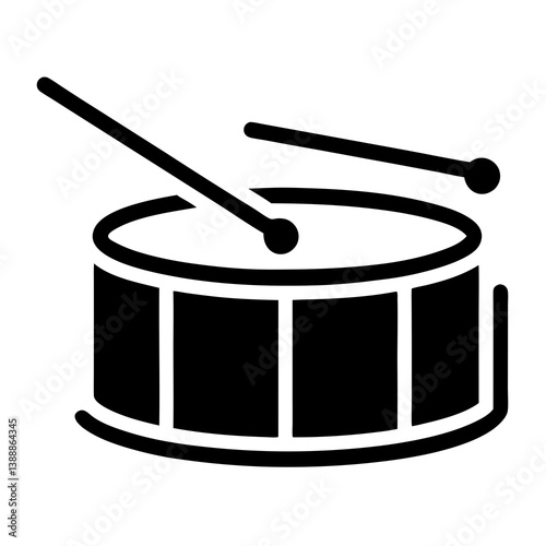 Drum With Drumsticks Music Instrument Equipment Minimalist Design Black And White Vector Icon