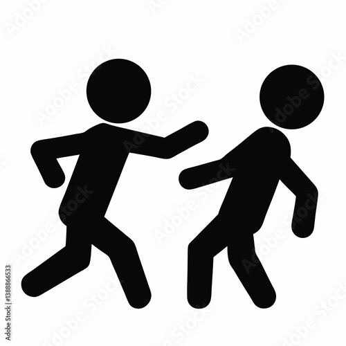 Stick Figures Depicting Physical Attack Aggression Fight Conflict Confrontation Silhouette Vector Illustration