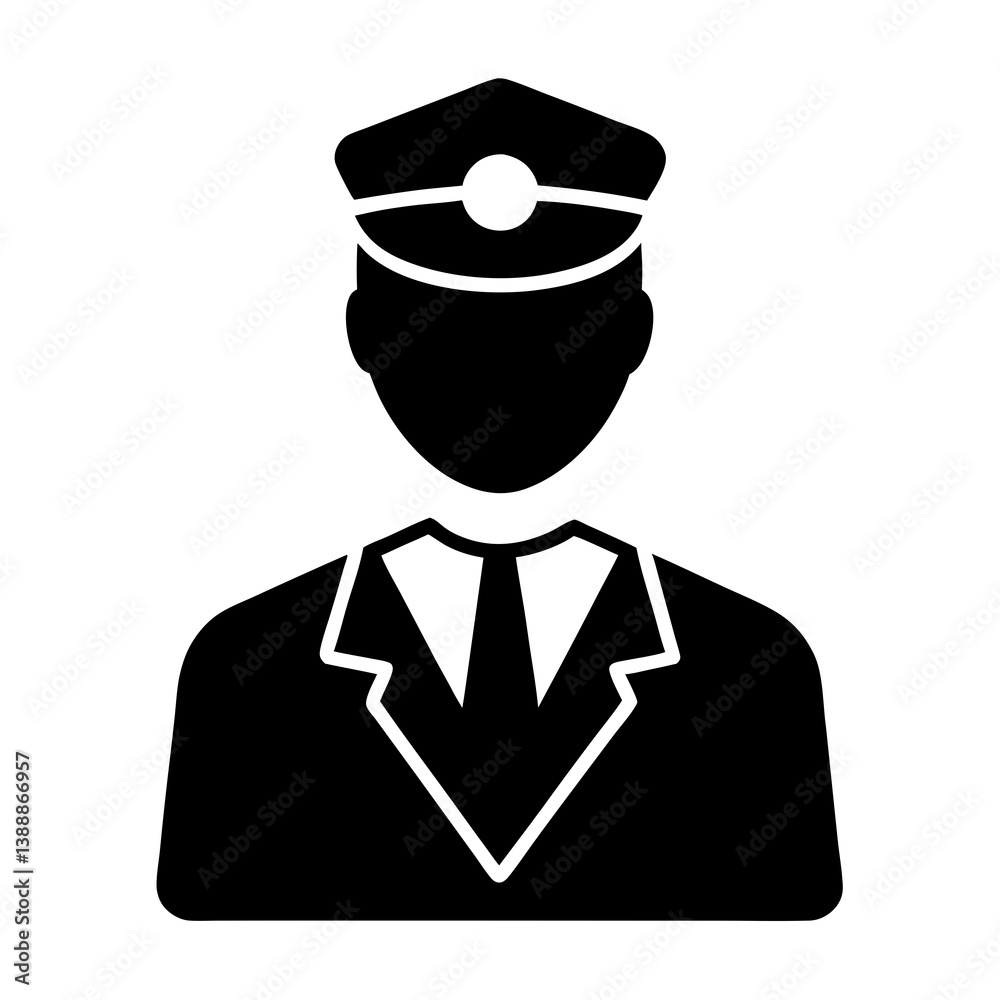 Silhouette Icon Of A Security Guard Or Uniformed Professional With Cap And Suit Silhouette Icon Of A Security Guard Or Uniformed Professional With Cap And Suit