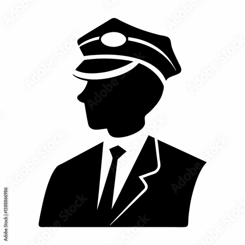 Black Silhouette Of A Man Wearing Uniform Hat And Tie Illustration