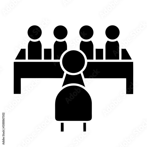 Job Interview Pictogram Panel Of Experts Evaluating A Candidate Silhouette Icon