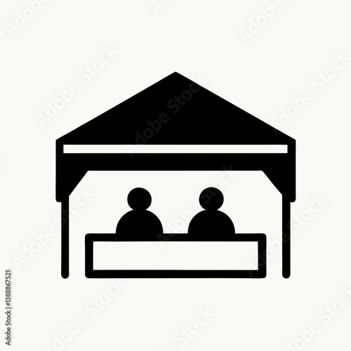 Black And White Illustration Of A Sales Booth With Two People
