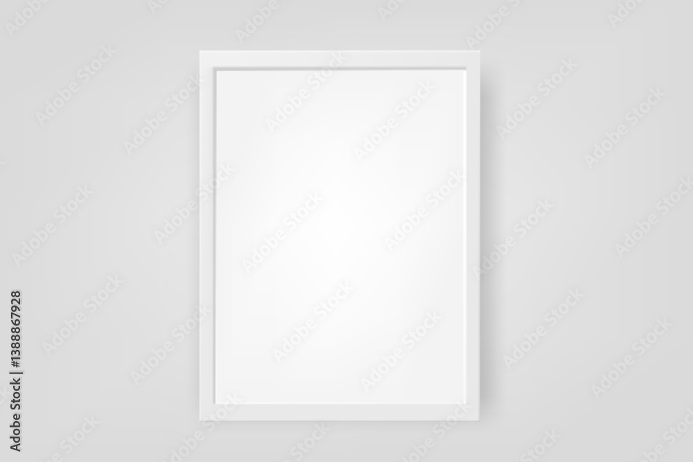 Vertical picture with white frame on the wall. 3d vector mockup
