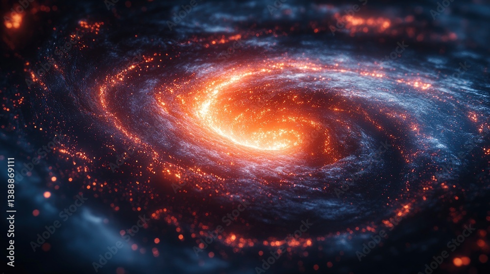 Digital hurricane made of data streams and particle effects