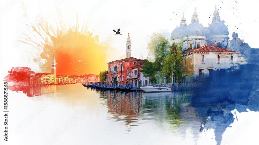 Fototapeta premium Impressionist abstract oil painting of Grand Canal at sunset with vibrant colors, rich details, soft lighting, and sepia tones, Aesthetic Chaos 15