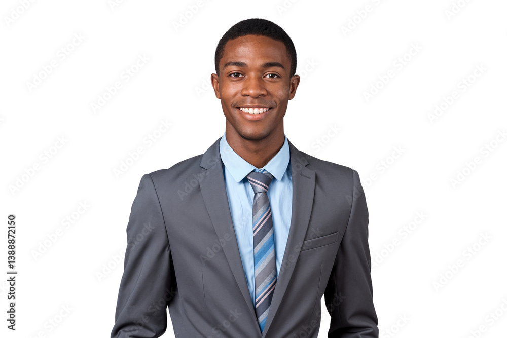 Handsome African businessman in formal suit, smiling, isolated on white background Handsome African businessman in formal suit, smiling, isolated on white background