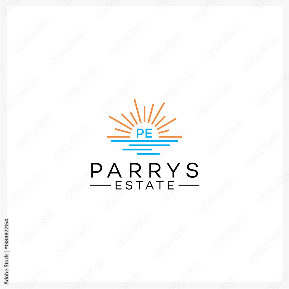 Fototapeta premium Modern Real Estate Logo with Sunrise Elements