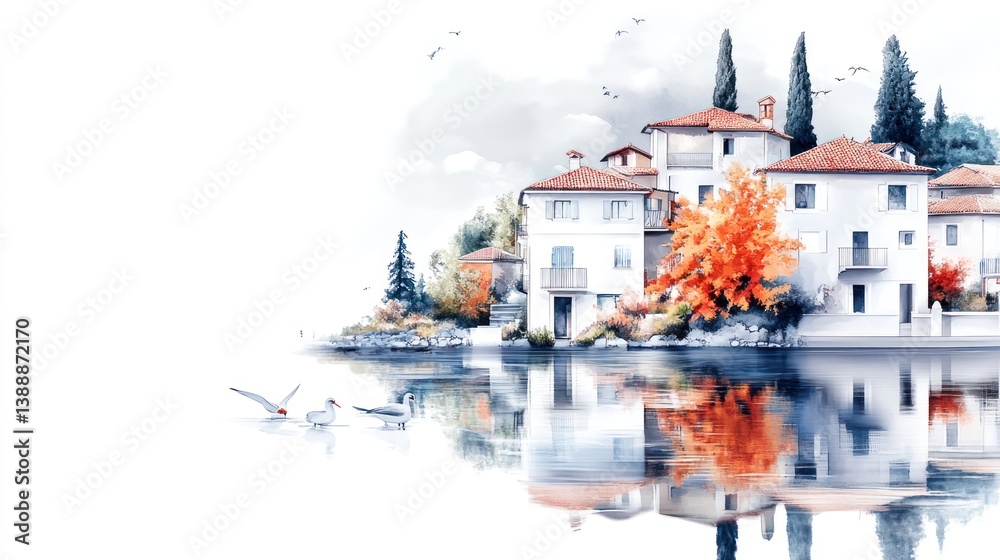Obraz premium Coastal Village Impressionist Abstract Oil Painting with Rich Details and Soft Sepiatone Aesthetic Chaos