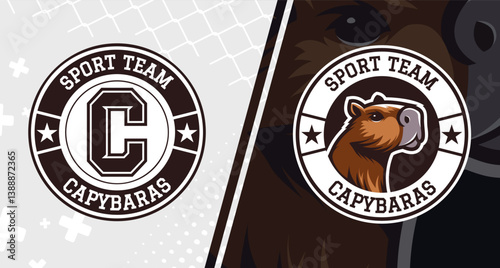 Capybara sports mascot logo design. Modern circle emblem for sports team or wear print.