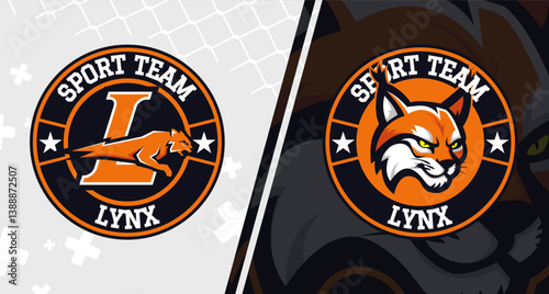 Lynx sports mascot logo design. Modern circle emblem for sports team or wear print.