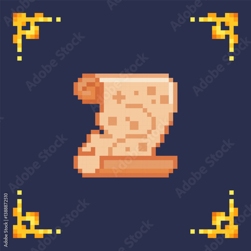 Pixel art icon isolated treasure map for rpg retro 2d game