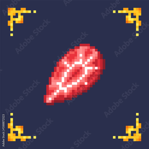 pixel art isolated icon red ruby gem with gold frame for 2d rpg retro game