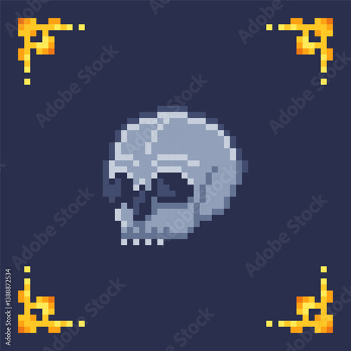 Pixel art icon skull for rpg retro 2d game