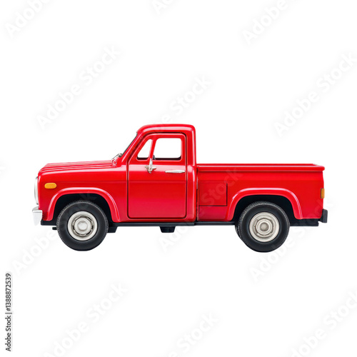 Red pickup truck isolated on white. Classic vintage vehicle for transportation and delivery.