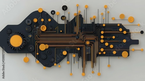 Circuit Board Abstract Art: A captivating close-up of a circuit board, transformed into an artistic composition of black and gold, highlighting intricate details and technological essence.