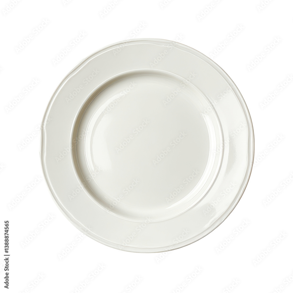 Elegant white ceramic plate with a simple design, isolated on white. Perfect for food presentation and table setting concepts. Elegant white ceramic plate with a simple design, isolated on white. Perfect for food presentation and table setting concepts.