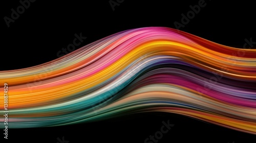 Vibrant Flowing Lines: A captivating abstract composition of multi-colored, flowing lines against a stark, contrasting backdrop creates a visually striking display of color and movement.