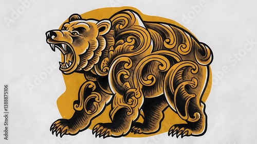 A Fierce Ornate Bear Tattoo Design Illustration