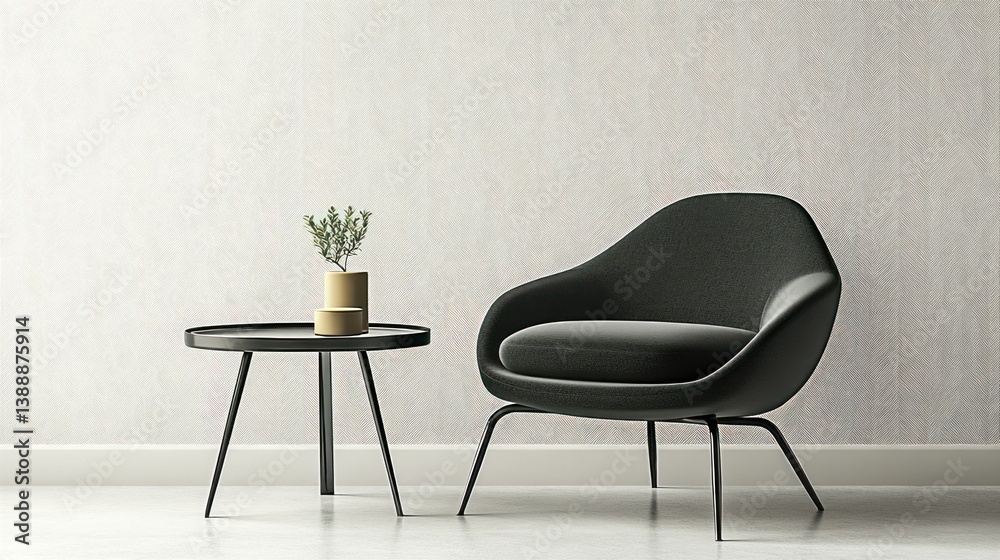 Fototapeta premium A modern lounge chair and table display in a minimalist room
