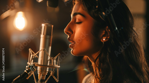 Singer Recording Studio: Warm Lighting, Passionate Performance