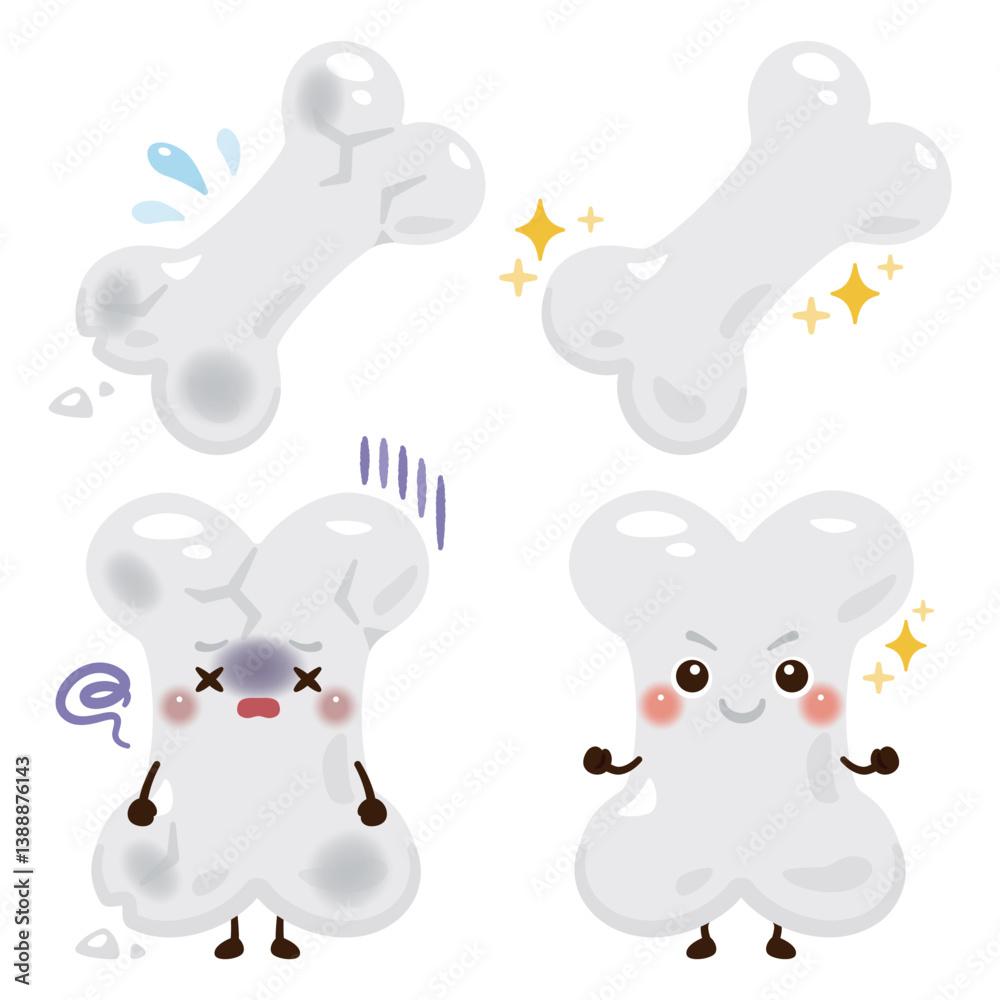 Fototapeta premium 脆くなった骨のキャラクターと元気な骨のキャラクター