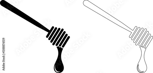 Honey dipper stick with dripping honey flat icon for apps and websites. Vector illustration.
