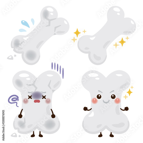 脆くなった骨のキャラクターと元気な骨のキャラクター