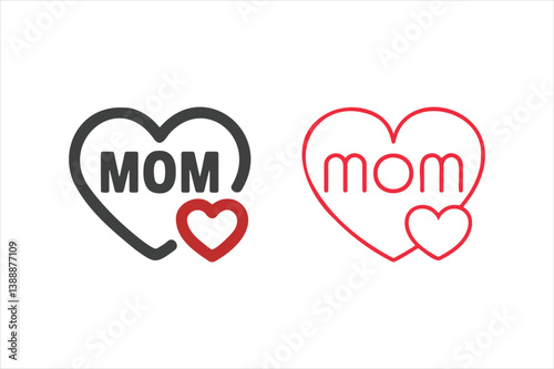 Mom red heart symbol of love for Mother's Day typography design