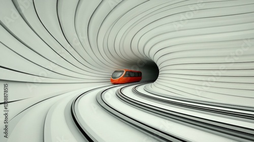 Obraz na płótnie Futuristic Tunnel Transport: A cutting-edge, high-speed train glides through a dynamically designed, spiraling tunnel, representing speed and advanced transport technology. w salonie