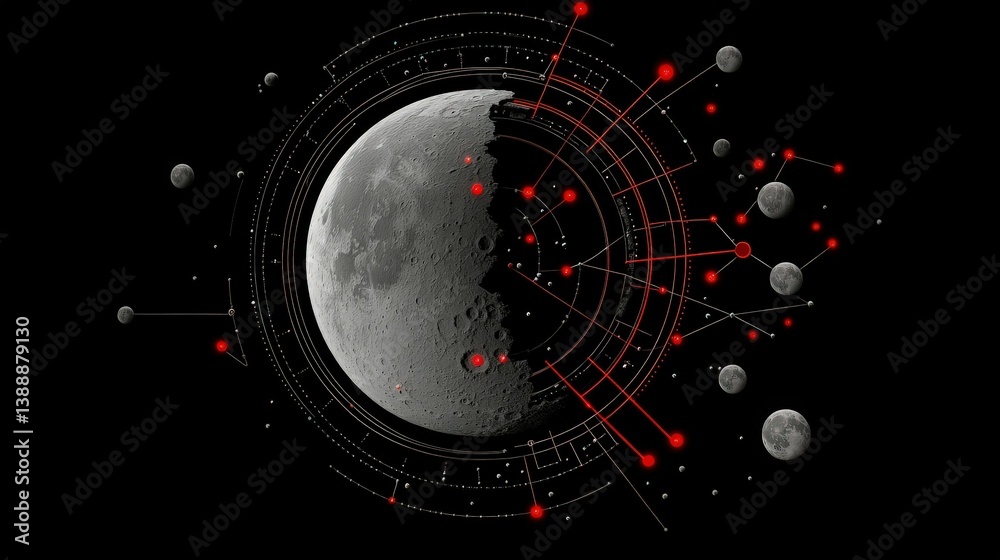 Lunar Connection: A captivating visual that showcases the moon with an intricate network of interconnected lines.