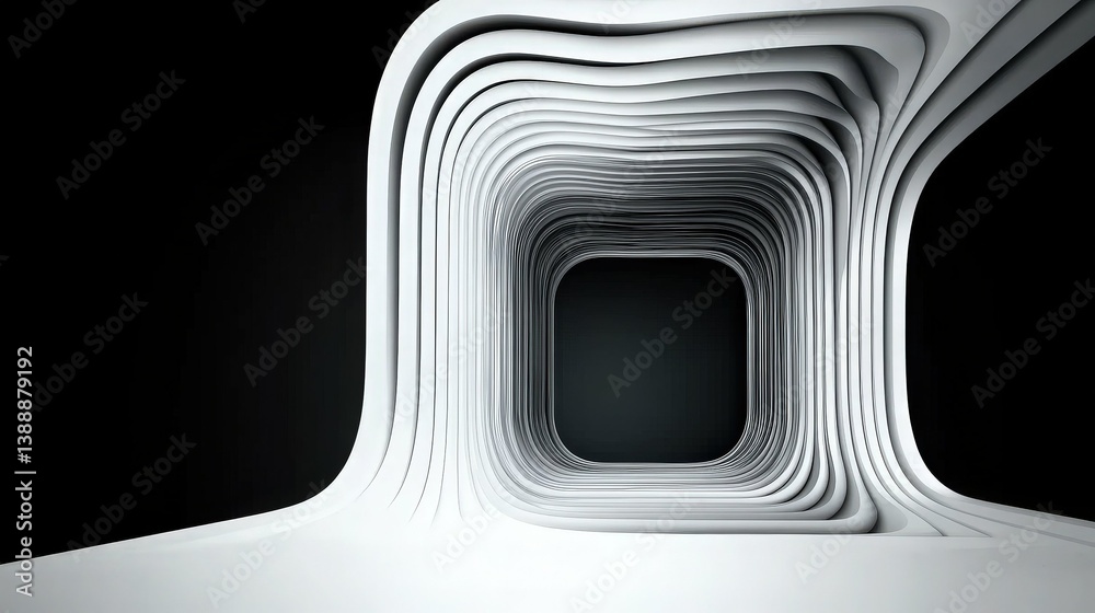 Geometric Abstraction: Captivating a modern, abstract composition of layered architectural design, showcasing a tunnel-like perspective.