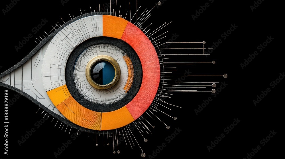 Data Visuals Eye: A striking visual representation of an eye, composed of interconnected data elements, radiating with a complex network of information and insights.