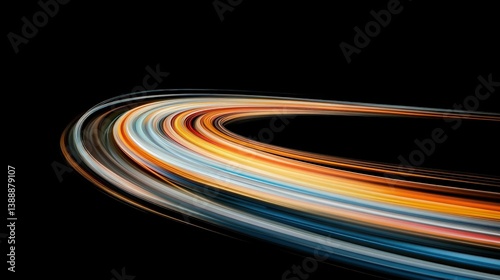 Obraz na płótnie Dynamic Curves: A stunning display of light trails, an abstract illustration featuring a vibrant display of dynamic curves, against a dark backdrop. w salonie