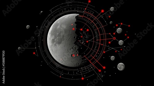 Obraz na płótnie Lunar Connection: A captivating visual that showcases the moon with an intricate network of interconnected lines. w salonie
