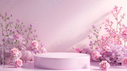 Pink Floral Podium: Elegant Product Display Background