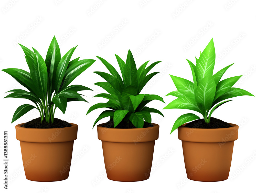 Obraz premium Three potted plants thrive under bright studio lighting. AI Generated