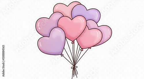 Pink & Purple Heart Balloons: Sweet Illustration AI Generated