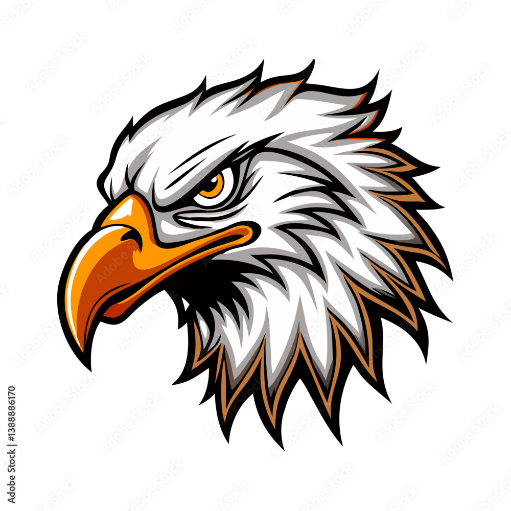 Fototapeta premium eagle vector illustration, Eagle Head Tattoo Illustration - Black and White Design, Majestic bald eagle head drawing looking right, american bald eagle, vector design of a eagle, american bald eagle