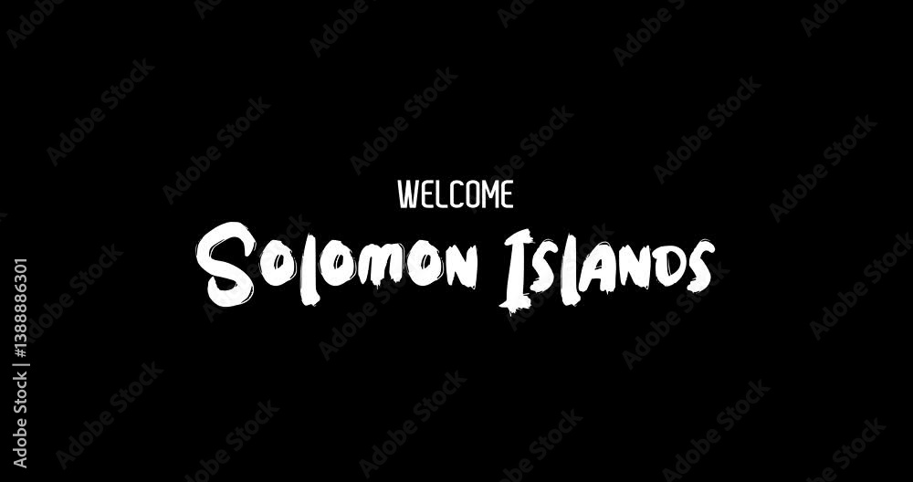 Welcome Solomon Islands Country Name In Bold Text Typography Animation Effect of Grunge Transition on Black Background Welcome Solomon Islands Country Name In Bold Text Typography Animation Effect of Grunge Transition on Black Background