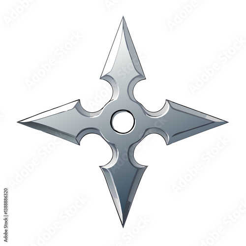 3d silver star, Ninja Shuriken Weapon Vector Illustration Sharp Throwing Star Design
