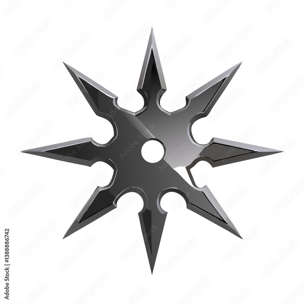 silver star on white background, Ninja Shuriken Weapon Vector Illustration Sharp Throwing Star Design silver star on white background, Ninja Shuriken Weapon Vector Illustration Sharp Throwing Star Design
