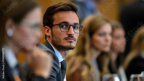 The diplomat leans slightly forward a look of determination on their face as they articulate key points to an attentive audience