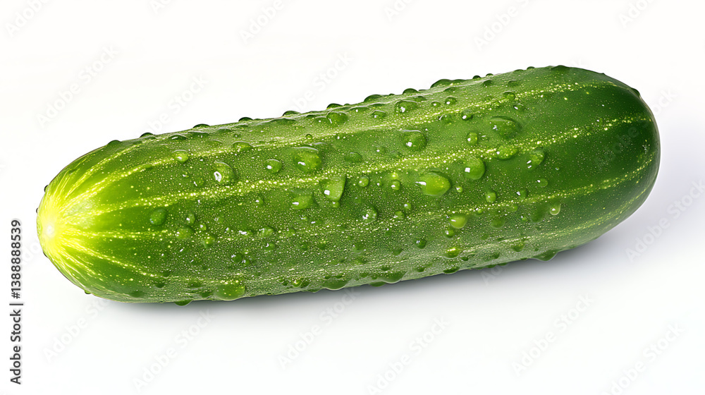 Vibrant Fresh Cucumber with Water Droplets on White Background. Vibrant Fresh Cucumber with Water Droplets on White Background.