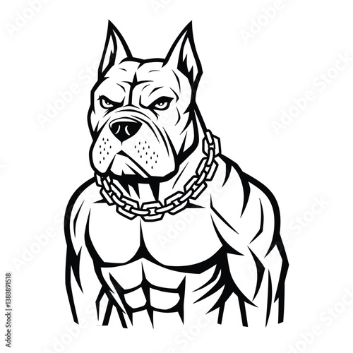 Muscular Pitbull Mascot Logo – Fierce Buff Dog with Chain Collar for Gym, Sports Team, Fitness Brand, or Streetwear Design