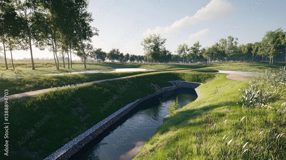 Rainwater channeling through trench system into recharge opening Rainwater channeling through trench system into recharge opening