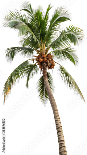 New and clean Isolated Tropical Coconut Palm Tree Against Black Background