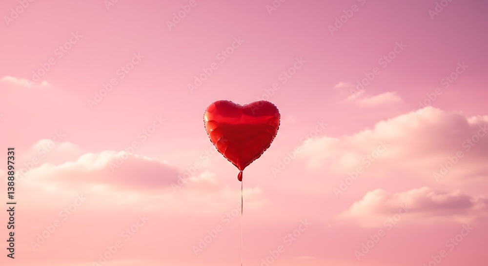 Fototapeta premium Heart Balloon Soars: Pink Sunset Dreamscape AI Generated