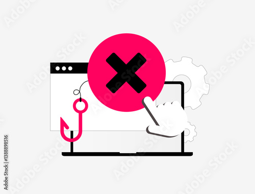 DNS filtering protects users from malicious websites and fraudulent content. Web protection strategies block harmful domains to ensure online safety. Malicious website vector illustration and icons